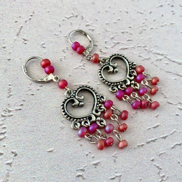 Gentle Loving Soul Iridescent Red Heart Chandelier Earrings - Picture 4 of 4